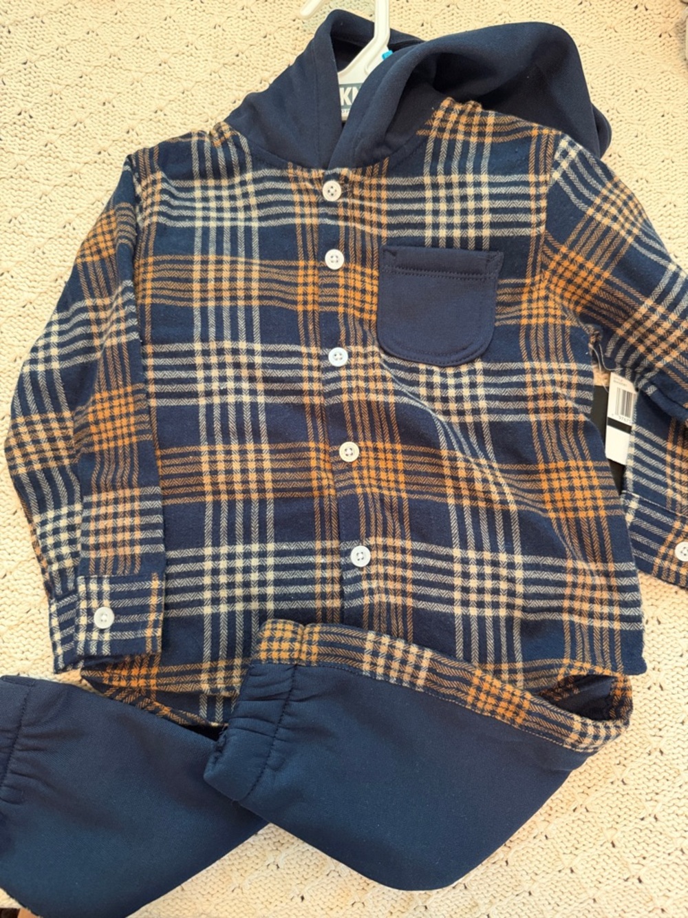 DKNY Navy and Tan Plaid Shirt Jacket